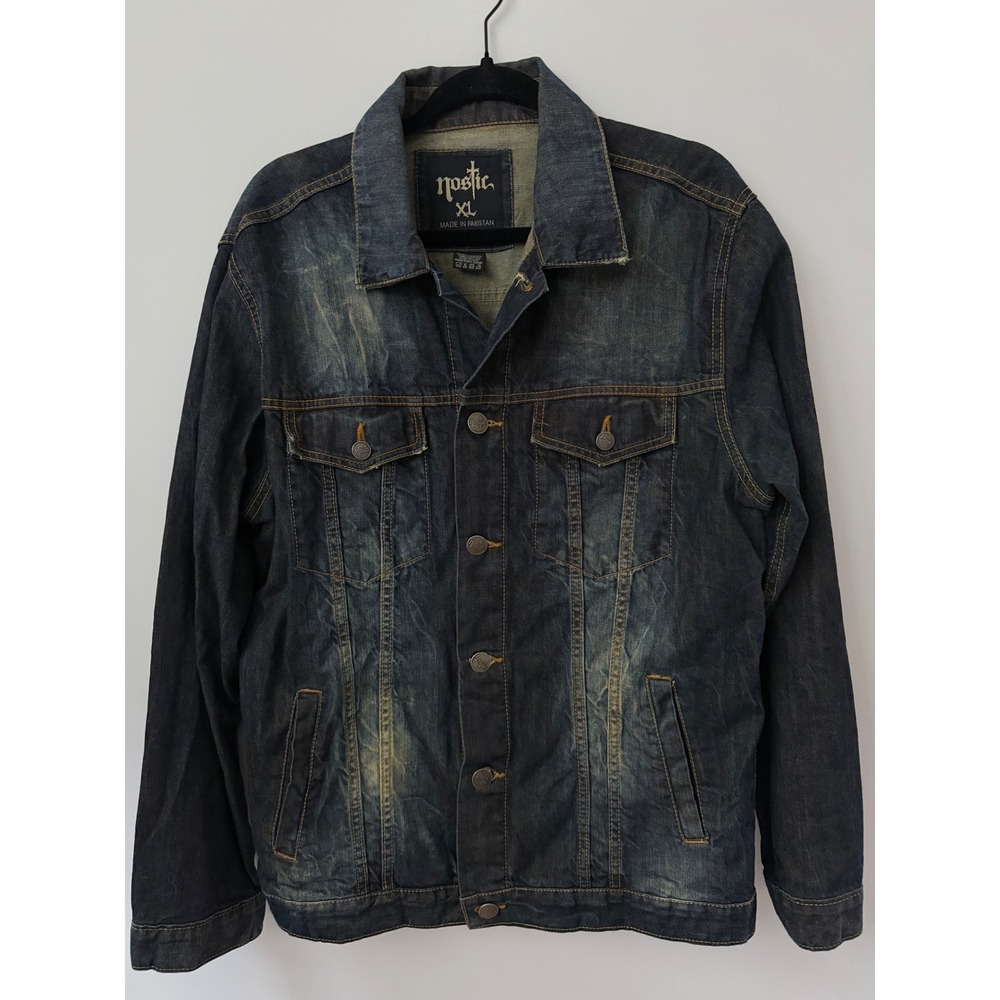 Nostic XL Distressed Denim Jacket Y2K Grunge Faded Alt Streetwear